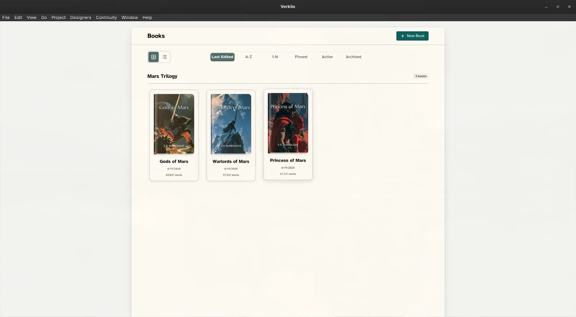 Verkilo Books library with four books in one series project